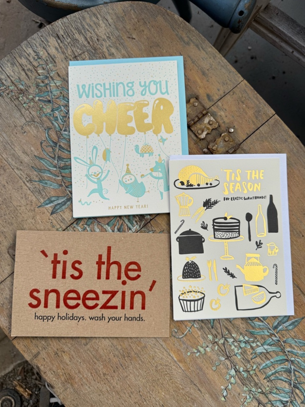 Holiday Greeting Card Set - Blue, Yellow, Red Designs by